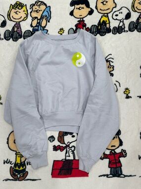 Rebellious One Light Gray Cropped Sweatshirt with Lime Yin Yang